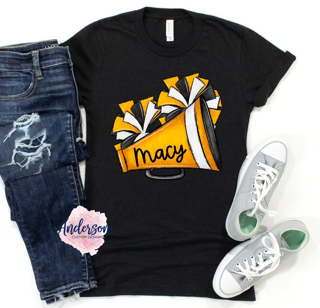 Personalized Yellow Cheer Megaphone Pom Poms